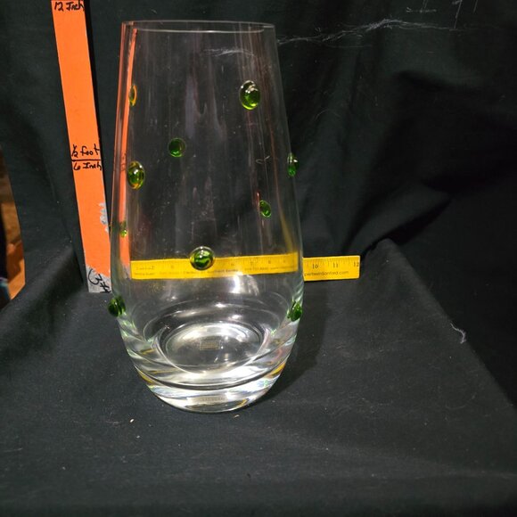 Southern Living At Home Handmade Vase 11" Green Polka Dot Pattern Clear Glass Po - Picture 8 of 9
